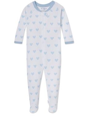 Lake Long-Sleeve Footed Pajamas in Light Blue Heart Print